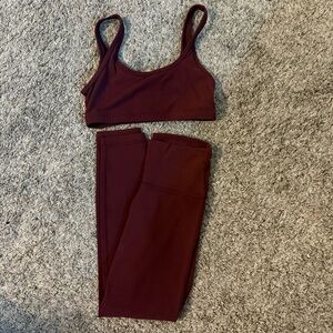 aritzia golden butter workout set in sumac burgundy